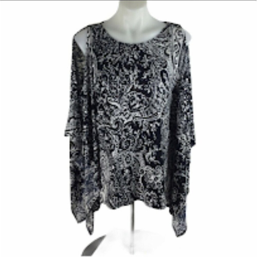 Joseph Ribkoff Top Blue White Cold Shoulder Blouse